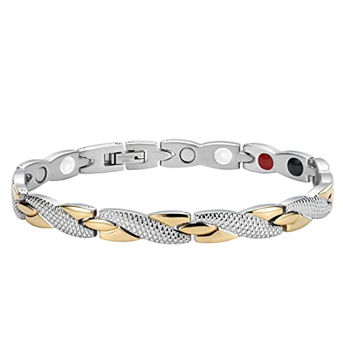 MenYiYDS Titan Stahl Magnetarmband Titanarmband für Männer, Magnetisches Armband für Herren (Gold und Silber)