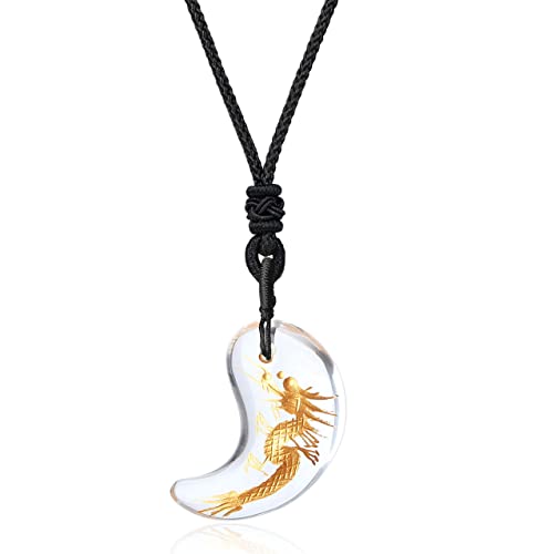 COAI Geschenkideen Unisex Japanische Magatama Kommaförmige Horn Anhänger aus Bergkristall Drache Symbol Amulett Glückskette