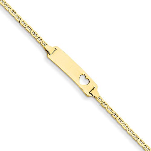 14 ct Anker ID Platte Ausschnitt Herz Armband – 17,8 cm   Karabinerverschluss  – JewelryWeb