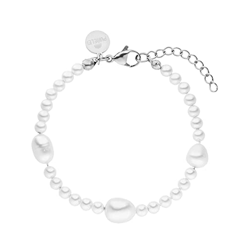 Purelei® Glace Armband (Silber), Wasserfestes Perlenarmband für Damen, Armband aus Edelstahl mit Perlen, Geschenk für Frauen, 16-19 cm Länge verstellbar