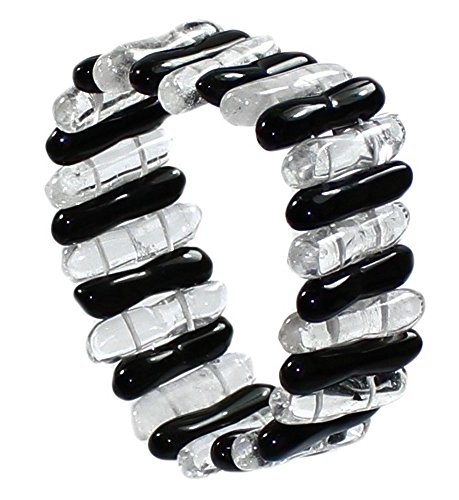 budawi® - Obsidian & Bergkristall Armband gewellt mit Stretch-Nylonfaden, Armschmuck mit Edelsteinen, Edelstein Armband