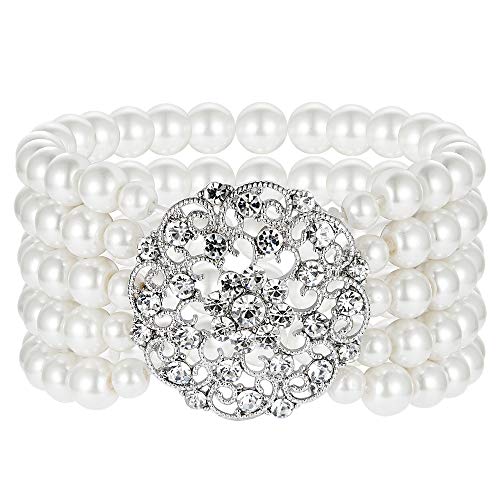 BABEYOND 1920s Armband Perlen Damen Gatsby Kostüm Zubehör Blinkende Kristall Armreif 20er Jahre Accessoires für Damen (Stil 2-Silber)