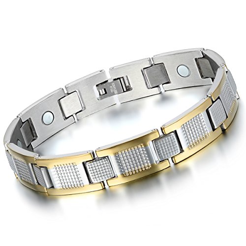 Flongo Herren Magnetarmband aus Edelstahl Magnet Therapie Gesundheit Armband für Arthritis Energetix mit verstellbar Verschluss für Männer Jungen Frauen Damen Gold