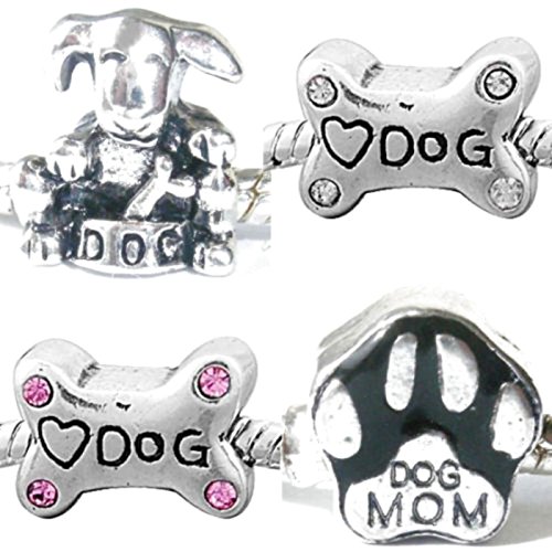 Charm Buddy Hundeliebhaber Set von 4 Charm-Perlen versilbert passend für Pandora/Troll/Chamilia Armbänder # ST20