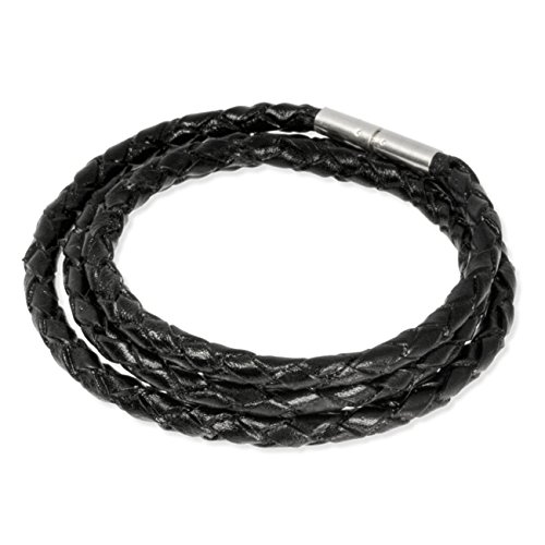 Leder Armband geflochten schwarz dreifach gewickelt 17cm 925 Silber Bajonett Verschluss auch für European Beads SMLA1351