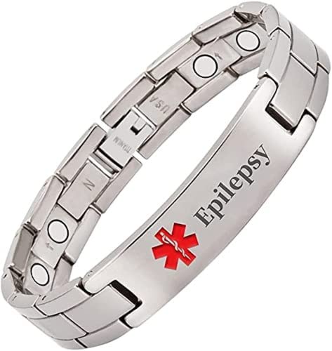 Medizinisches Notfall-Armband für Herren, Titan, personalisiert, 22 cm/14 mm (Epilepsie)