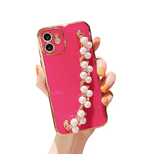 COTCLO iPhone Hülle Armband Kette Weiche Hülle für iPhone 13 14 12 Pro Max Glitzer Silikon Cover für iPhone 14Plus, Rose, Hülle und Kette