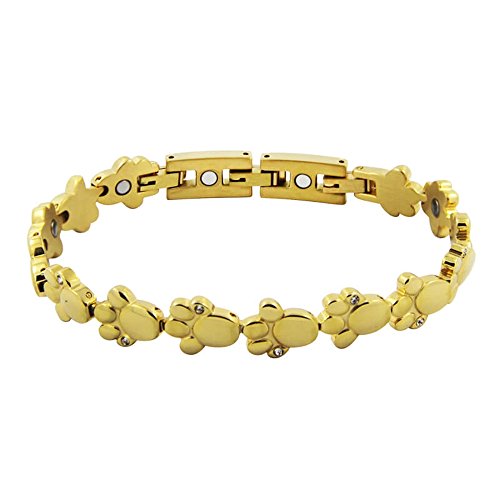Goldenes Tierpfote Magnet Armband Pfote Tatze 24k hartvergoldet mit glitzernden Swarovski Crystals Energetix 4you 2153 Magnetix Fashion S/M