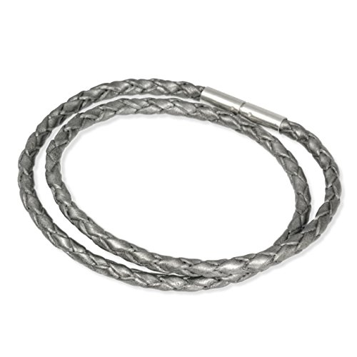 Leder Armband geflochten silber doppelt gewickelt 18cm 925 Silber Bajonett Verschluss auch für European Beads Lederarmband SMLA3236