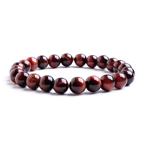 8MM Perlen Armbänder Rotes Tigerauge Armband Bergkristall Beads Elastisch Natürlich Stein Damen Herren