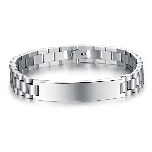 JewelryWe Schmuck Herren Armband mit Gravur Edelstahl Link Poliert Gliederarmband Silber Geschenk für Herren