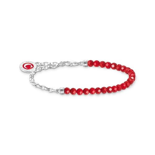 THOMAS SABO Damen Member Charm-Armband rote Beads und Gliederelemente Silber 925 Sterlingsilber, Kaltemail A2130-007-10