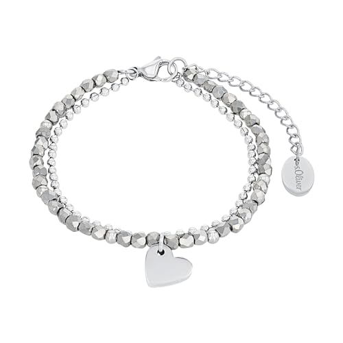s.Oliver Armband Edelstahl Damen Armschmuck, mit Glas, 16+4 cm, Silber, Herz, Kommt in Schmuck Geschenk Box, 2018344