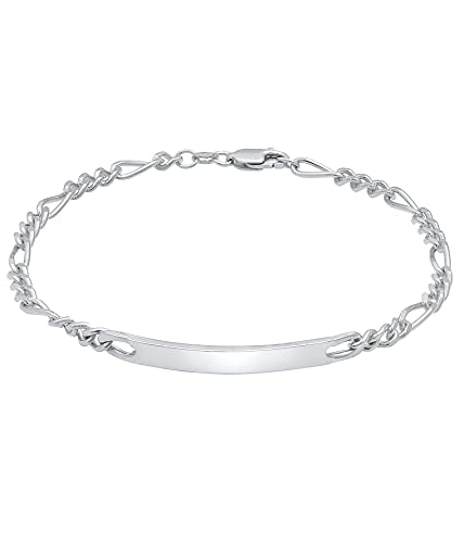 Kuzzoi Silber ID-Armband für Herren, handgefertigtes Figaro Armband (4 mm) aus massiven 925 Sterling Silber glänzend poliert, Herren-Armband mit Gravur Platte, Schildarmband für Männer, Länge 23 cm
