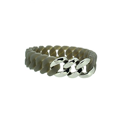 Hanse-Klunker Armband Damen Mini Silikon Grau, Edelstahl Silber Armreif Armkette Frauen Mädchen Größe 19-20 cm inkl. Schmuck-Geschenk-Box