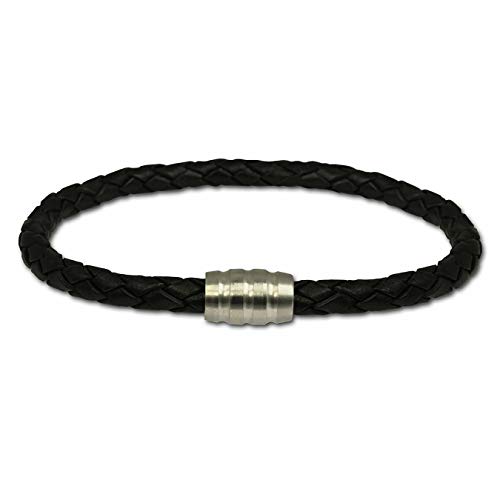 SilberDream Lederarmband geflochten 5mm schwarz 21cm mit Edelstahl Magnet Verschluss für Damen oder Herren Leder Armband Echtleder LS1502