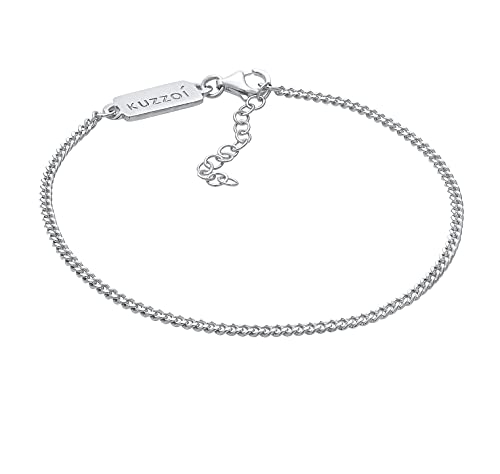 Kuzzoi Herren Silber Armband mit Panzer Glieder (2 mm) für den Mann, Panzerarmband aus massiven 925 Sterling Silber, Männerarmband mit Karabiner, Armband für Herren Länge 19 + 5 cm