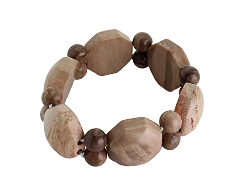 budawi® - Edelstein Armband Fossiles Holz 22 mm, Stretch-Nylonfaden, Armkette, Edelsteinarmband