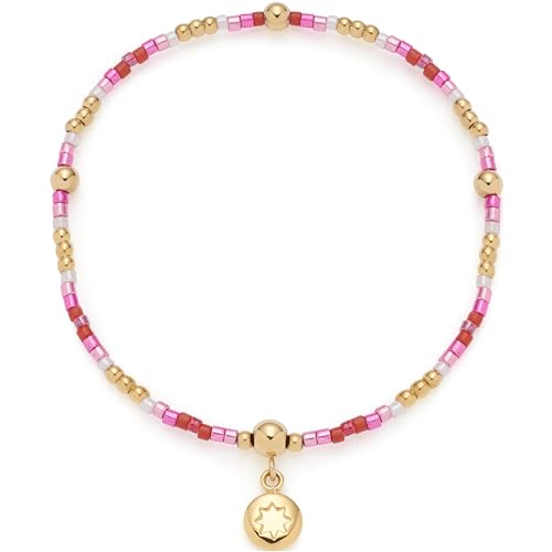 JEWELS BY LEONARDO Armband Ciao Solea • elastische Arm-Kette aus zylinderförmigen Glasperlen in rosa/pink und goldfarbenen Edelstahl-Kügelchen • 19 cm Länge • personalisierbarer Anhänger • 023915