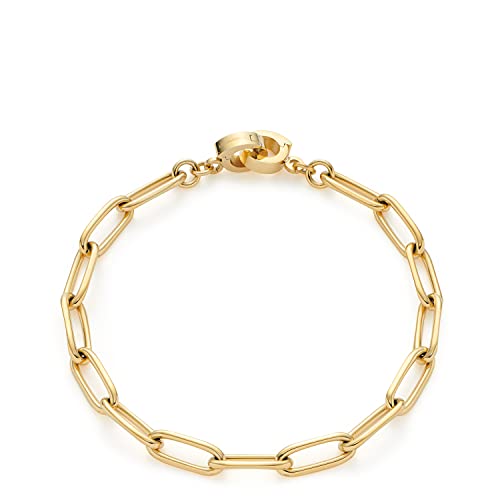 JEWELS BY LEONARDO Armband Clip & Mix Estrella • Arm-Kette aus goldfarbenem Edelstahl • aus ovalen Ketten-Gliedern im Chunky-Look • 19 cm Länge • Geschenk Damen Schmuck • 021615