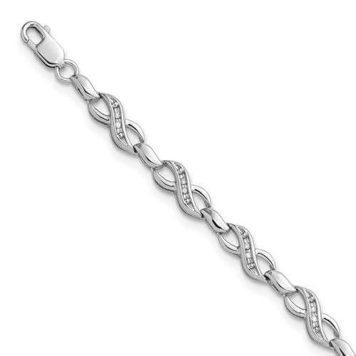 Armband aus 925er Sterlingsilber, poliert, rhodiniert, mit Karabinerverschluss, Diamant, Unendlichkeitssymbol, Schmuck, Geschenke für Frauen