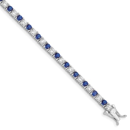 Armband aus 925er-Sterlingsilber, polierter Sicherheitsverschluss, blauer und weißer Zirkonia, künstlicher Diamant, 18 cm, Schmuck für Damen, 18 cm, Sterling-Silber, Zirkonia
