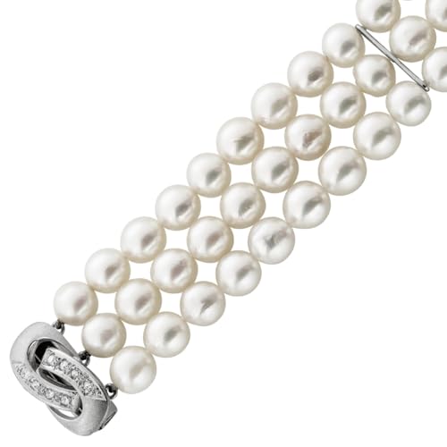 Ch.Abramowicz Perlenarmband Weißgold 585 14K Akoyaperlen Diamanten Antikschmuck 20