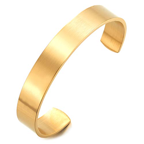 COOLSTEELANDBEYOND 19CM Klassiker Herren Damen Verstellbare Armband Armreif aus Edelstahl Farbe Gold Satiniert