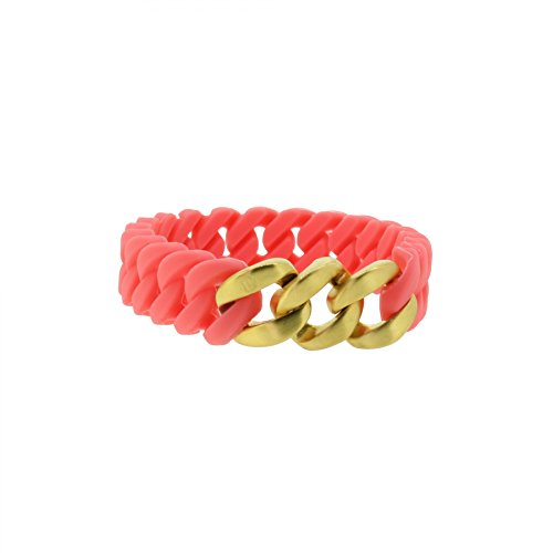 Hanse-Klunker Armband Damen MINI Silikon Koralle, Edelstahl Gold Matt Armreif Armkette Frauen Mädchen Größe 18-19 cm inkl. Schmuck-Geschenk-Box