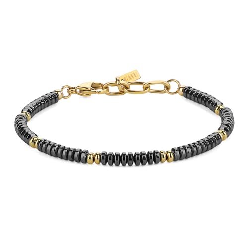 GAVU Herren Perlenarmband aus Hämatit Edelsteinen und Gold Edelstahl