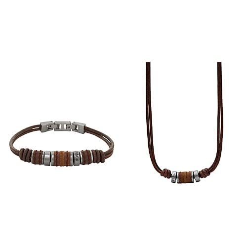 Fossil Herrenarmband und -kette Herrenhalskette aus Edelstahl und Leder