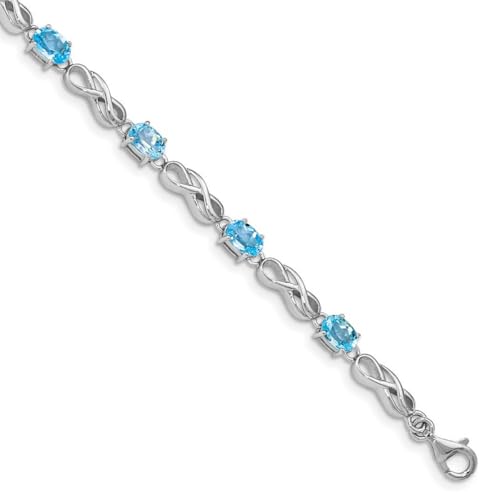 Armband aus 925er Sterlingsilber, poliert, mit Karabinerverschluss, Blautopas, Figur 8, 4 mm breit, Schmuckgeschenke für Frauen, 18 cm, Metall, Blautopas