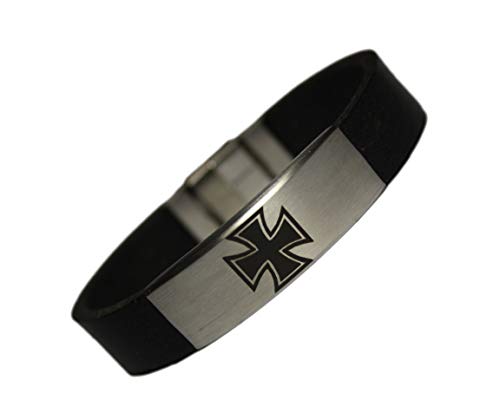 Tinasfunshop Herren Lederarmband XXL Gravurplatte mit Laser Gravur Eisernes Kreuz Magnetverschluß (20)
