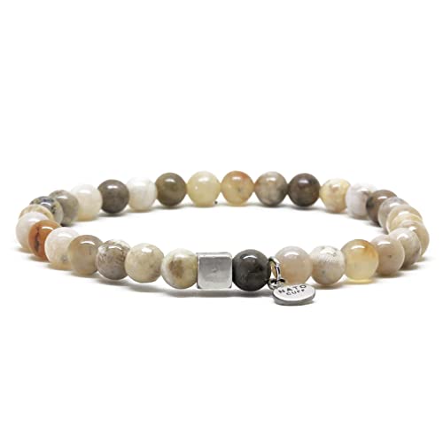 Nato Cuff - 925 Sterling Silber Armband - Fossile Koralle Perlen Halbedelsteine ?- Herren und Damen schmuck Handgefertigt in Frankreich (Small 15cm)