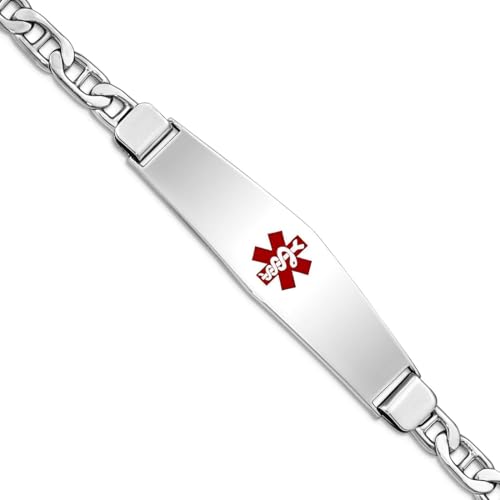 925er Sterlingsilber, poliert, medizinisches ID, nautisches Schiff, Mariner, Anker-Armband, Karabiner, Identifikationsarmband für Frauen, Einheitsgröße, Metall Silber Sterling-Silber, Kein Edelstein