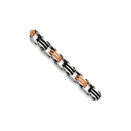 Edelstahl-Kautschuk-Armba nd mit schwarzen und Orange - 22 cm-JewelryWeb