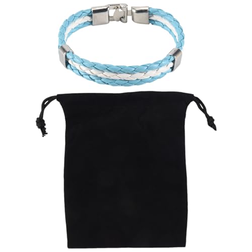 Aflytep Blaues Lederarmband Weisse Fahne Von Argentinien Legierung Armband Geflochtenes Armband Laenge 21.5 cm, mit Einem Samtbeutel