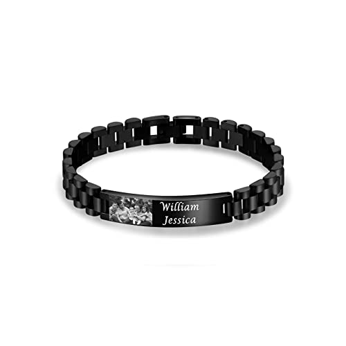 kaululu Herren Armbänder mit Namen Foto Gravur Personalisierte Armbänder Gold Edelstahl für Männer Schmuck Geschenke für ihn Vater und Sohn Bruder Ehemann