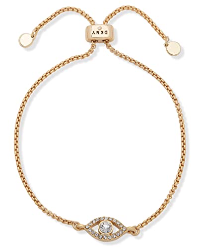 DKNY Gold-Tone Crystal Evil Eye Pendant Charm Slider Bracelet for Women