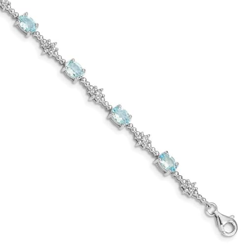 Armband aus 925er Sterlingsilber, poliert, rhodiniert, Karabinerverschluss, Aquamarin und Diamanten, Schmuck, Geschenke für Frauen