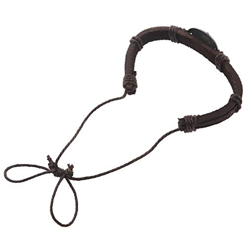 Xbsduih Herren Einstellbar Kaffee Leder Armband mit Vintage Legierungsschild