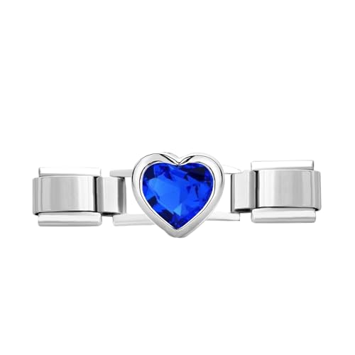 Quiges 9mm Italian Style Charm Modul Edelstahl Blaues Herz für Italienische Armbänder
