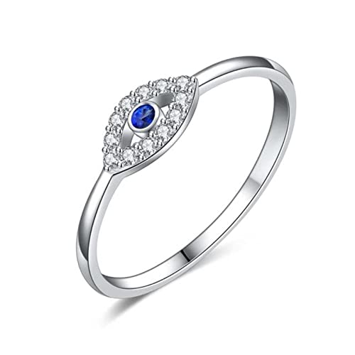 WEITING Sterlingsilber Evil Eye Ringe für Damen Glücksbringer blauer Stein CZ Luxusmarke Ring Türkei Hochzeit Schmuck - 9,Weißgold Farbe