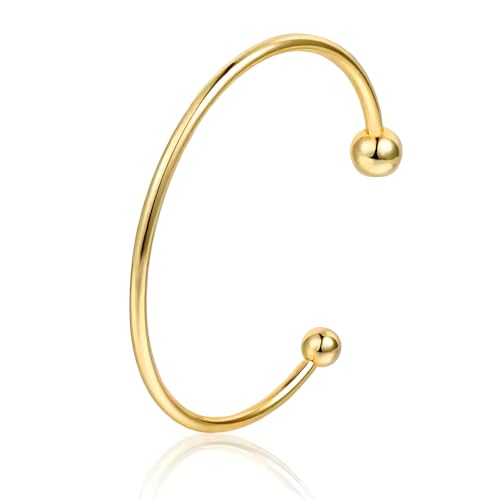 Kritz Armband Damen Armreif Gold Rund 4mm - Runde Armbänder Klassisch Edelstahl Vergoldet Fein Glatt - Schmuck Geschenk für Frauen Freund Pärchen (C 2MM Gold Kugeln)