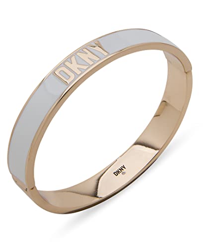 DKNY Gold-Tone and White Enamel Logo Bangle Bracelet for Women