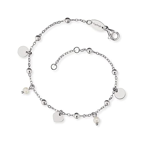 Engelsrufer Damen Armband silber aus Sterling Silber - silberne Charm Elemente und Muschelkern Perlen Anhänger - Karabinerverschluss - in zwei Längen verstellbar - nickelfrei