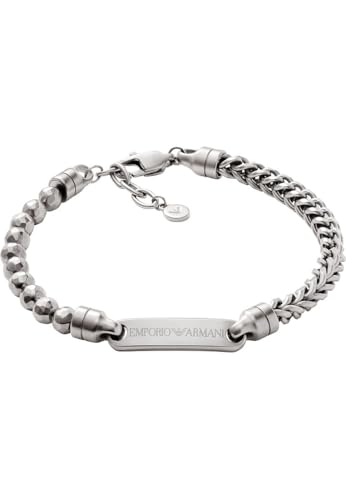 Emporio Armani Herrenarmband aus Leder oder Edelstahl mit Karabiner-, Schieber- oder Druckknopfverschluss, Mattes Silber