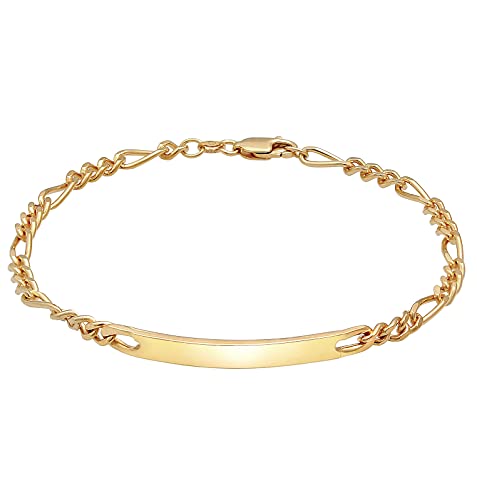 Kuzzoi Silber ID-Armband für Herren, handgefertigtes Figaro Armband (4 mm) aus massiven 925 Sterling Silber vergoldet, Herren-Armband mit Gravur Platte, Goldenes Schildarmband für Männer, Länge 23 cm