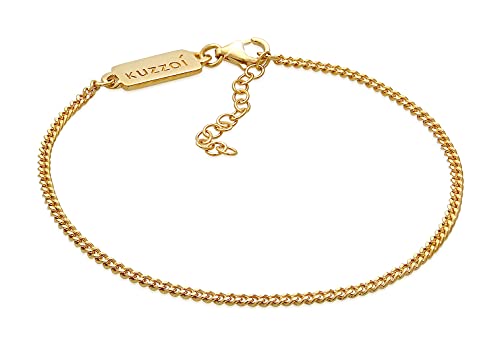 Kuzzoi Herren Silber Armband mit Panzer Glieder (2 mm) für den Mann, Panzerarmband aus 925 Sterling Silber vergoldet, Männerarmband mit Karabiner, Goldenes Armband für Herren Länge 19 + 5 cm