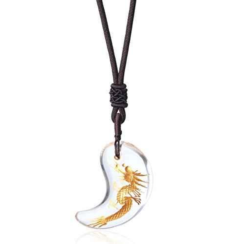 COAI Geschenkideen Unisex Japanische Magatama Kommaförmige Horn Anhänger aus Bergkristall Drache Symbol Amulett Glückskette